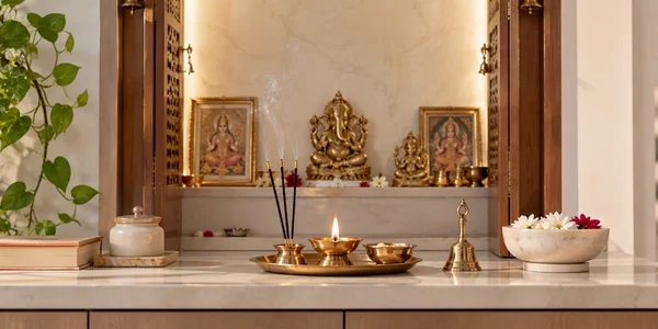 Incense and diya for daily puja