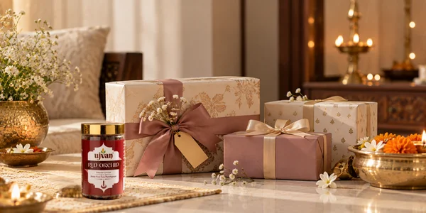 Gift box with red ribbon