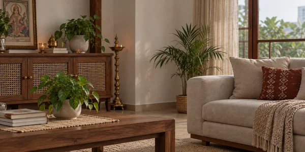 Warmly lit living room